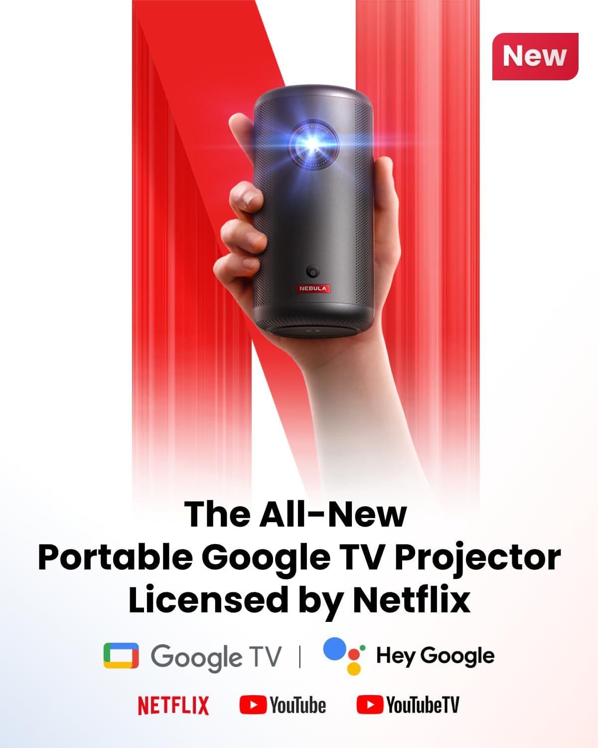 Capsule 3 GTV Outdoor Projector, Netflix Officially Licensed, 1080P Smart Mini Projector with Wi-Fi, 2.5 hrs Battery, 120-Inch Display, Dolby Digital, Ultra Portable for Any Space