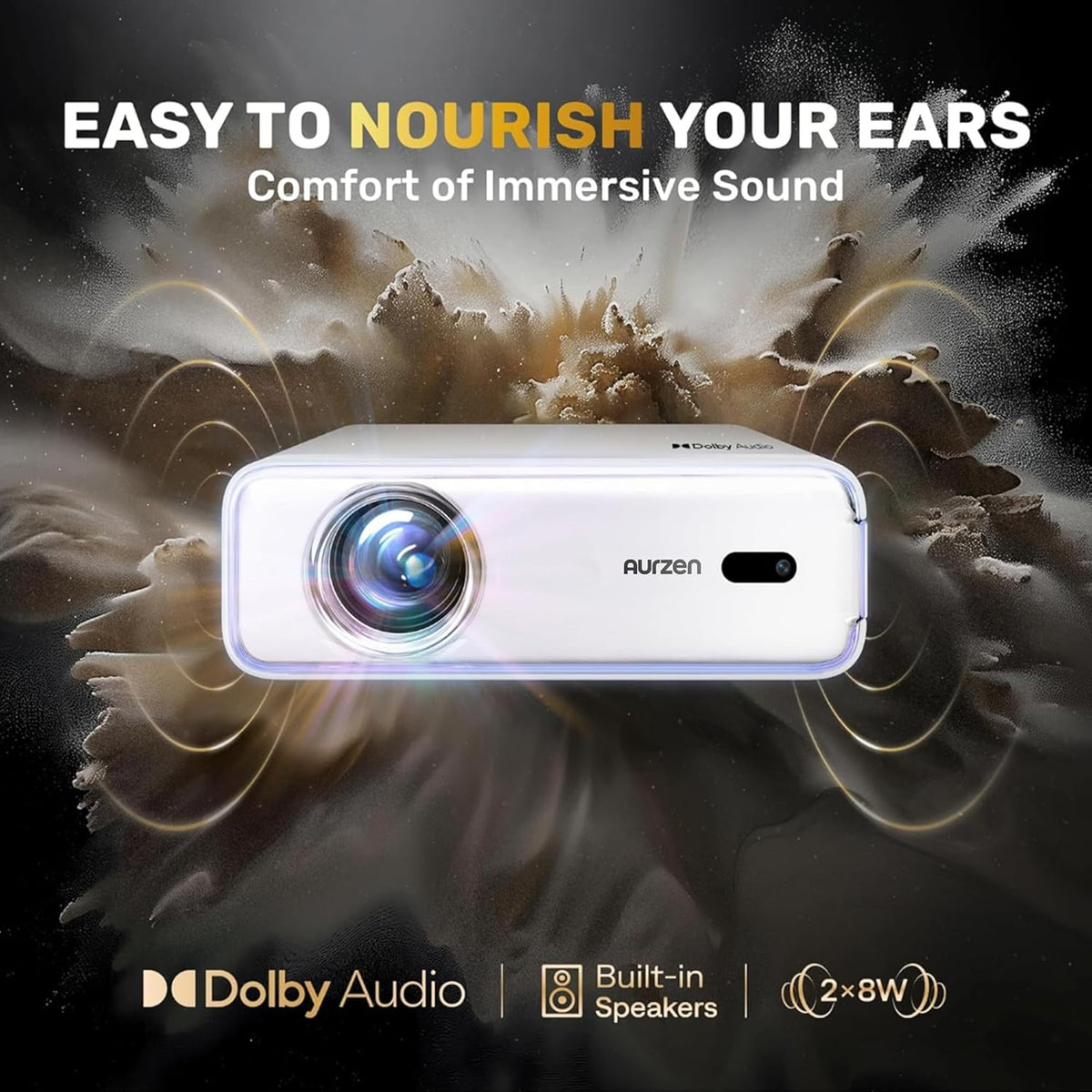 EAZZE D1 Smart Projector with WiFi and Bluetooth, Netflix-Officially-Licensed, Auto Focus & Keystone, DoIby Audio, Zoom, Native 1080P Movie, Portable Outdoor Mini Projector, White